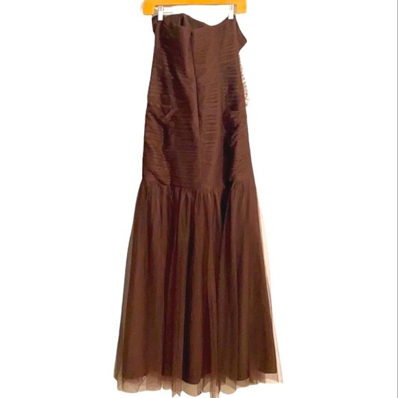 Alfred Angelo Chocolate Brown Strapless Tulle Formal Dress Size 10 - Picture 2 of 15